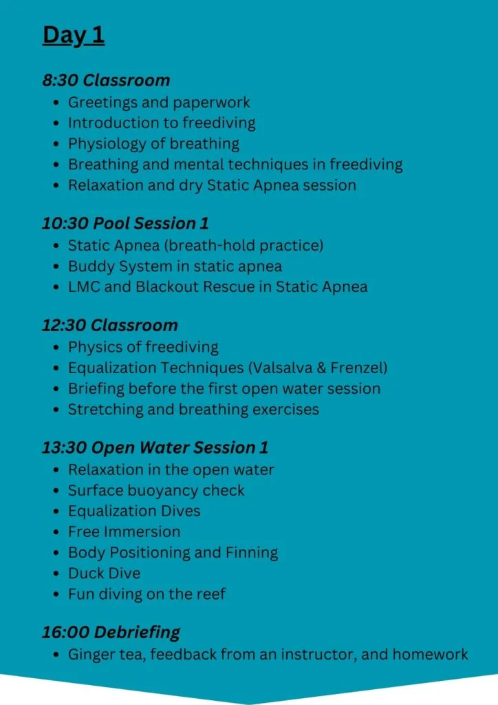 freediving lesson Wave 1 - Day 1